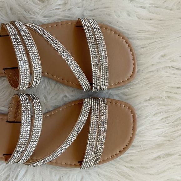 Square Toe Rhinestone Criss Cross Strap Sandals - Picture 2 of 16